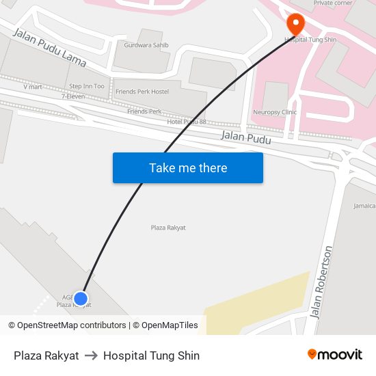 Plaza Rakyat to Hospital Tung Shin map