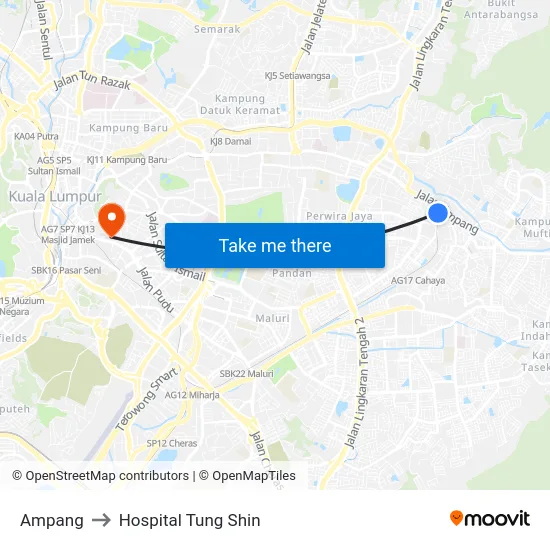 Ampang to Hospital Tung Shin map