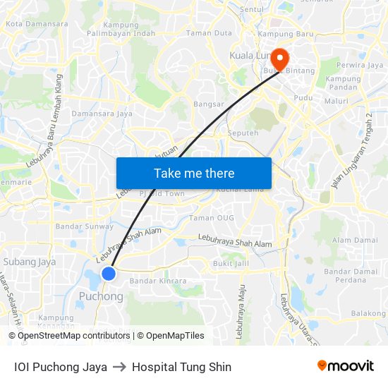 IOI Puchong Jaya to Hospital Tung Shin map