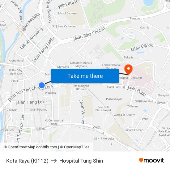 Kota Raya (Kl112) to Hospital Tung Shin map