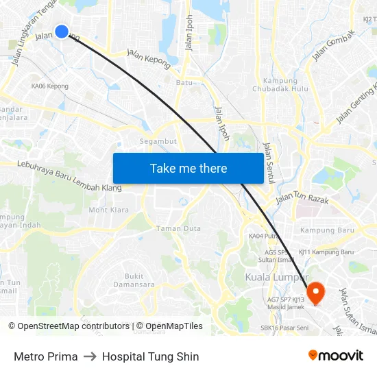 Metro Prima to Hospital Tung Shin map
