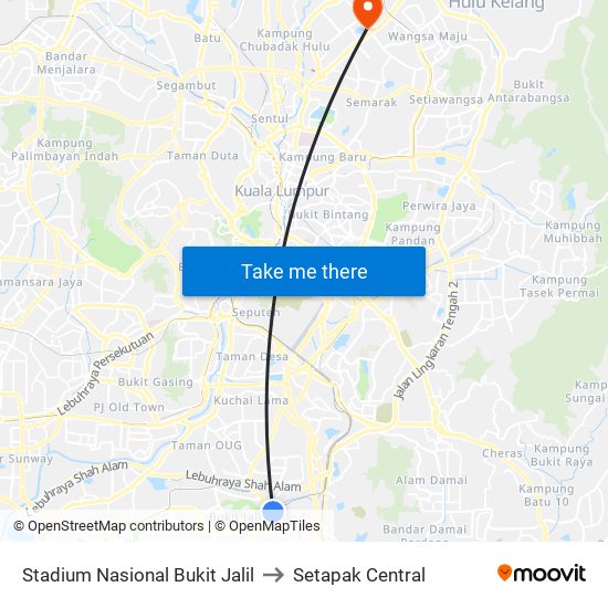 Stadium Nasional Bukit Jalil to Setapak Central map