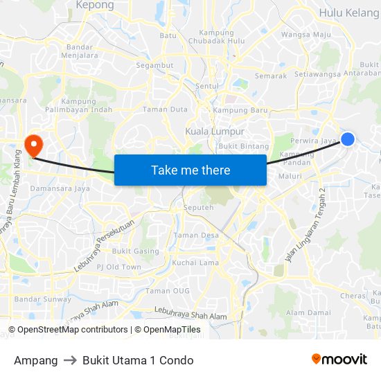 Ampang to Bukit Utama 1 Condo map