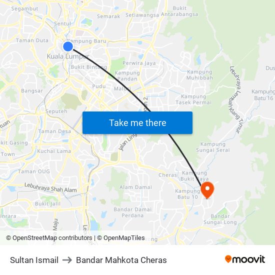 Sultan Ismail to Bandar Mahkota Cheras map