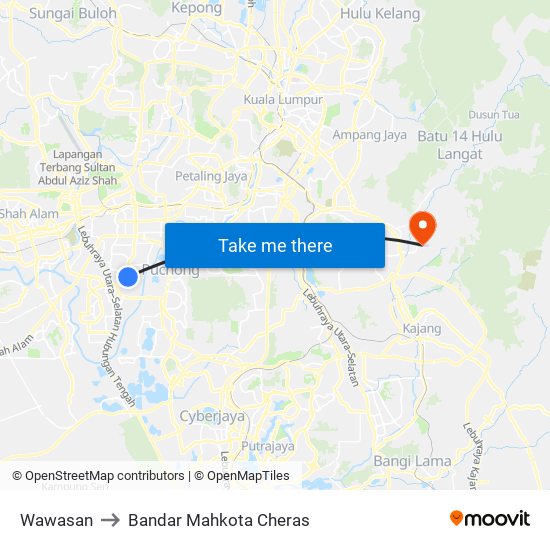 Wawasan to Bandar Mahkota Cheras map