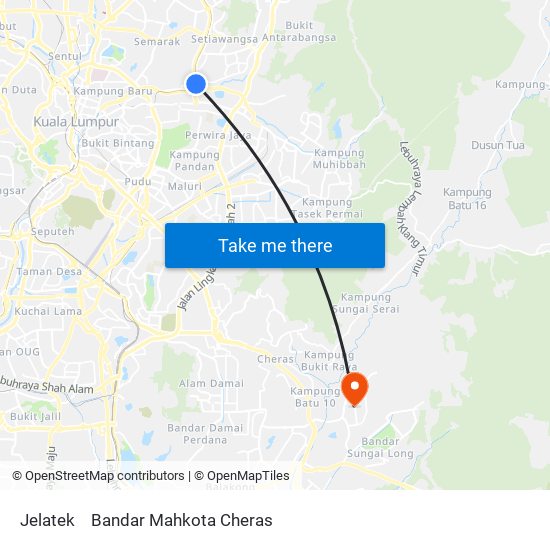 Jelatek to Bandar Mahkota Cheras map
