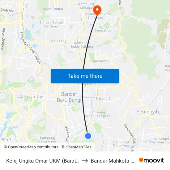Kolej Ungku Omar UKM (Barat) (Kj228) to Bandar Mahkota Cheras map