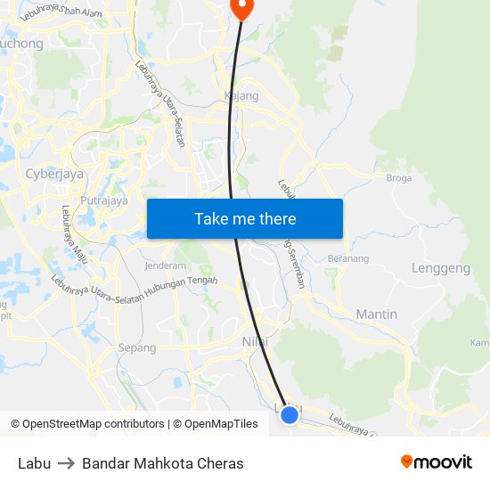 Labu to Bandar Mahkota Cheras map