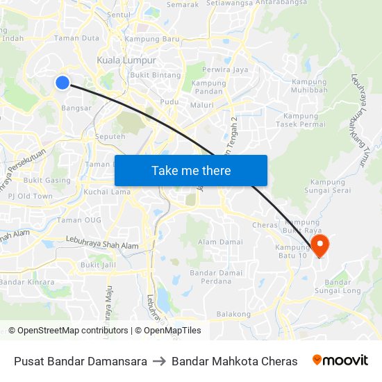 Pusat Bandar Damansara to Bandar Mahkota Cheras map
