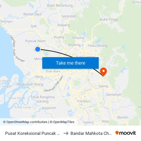 Pusat Koreksional Puncak Alam to Bandar Mahkota Cheras map