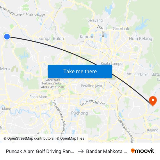 Puncak Alam Golf Driving Range (Utara) to Bandar Mahkota Cheras map