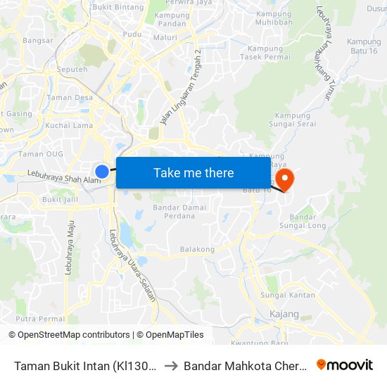 Taman Bukit Intan (Kl1309) to Bandar Mahkota Cheras map