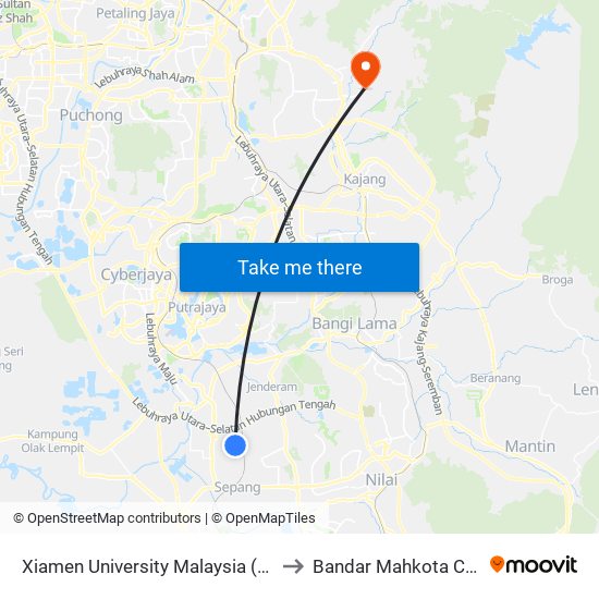 Xiamen University Malaysia (Xmum) to Bandar Mahkota Cheras map