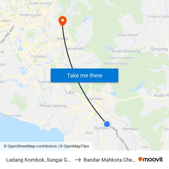 Ladang Kombok, Sungai Gadut to Bandar Mahkota Cheras map