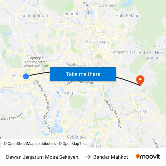 Dewan Jenjarum Mbsa Seksyen 11 Shah Alam to Bandar Mahkota Cheras map