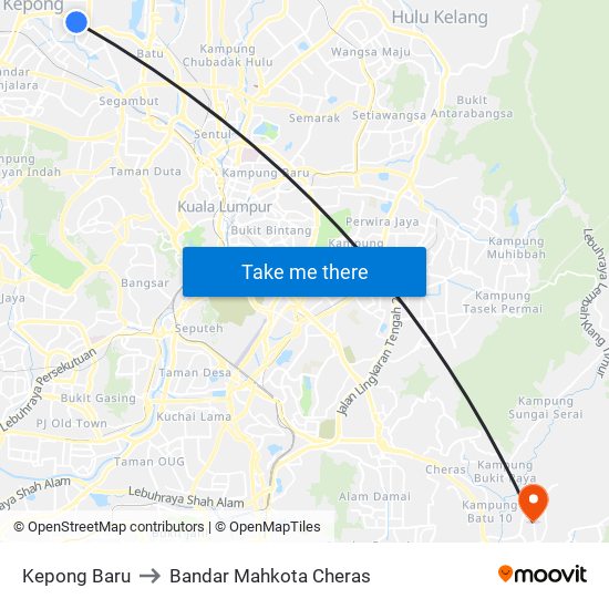 Kepong Baru to Bandar Mahkota Cheras map