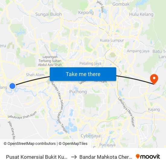 Pusat Komersial Bukit Kuda to Bandar Mahkota Cheras map