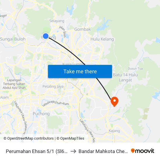 Perumahan Ehsan 5/1 (Sl630) to Bandar Mahkota Cheras map