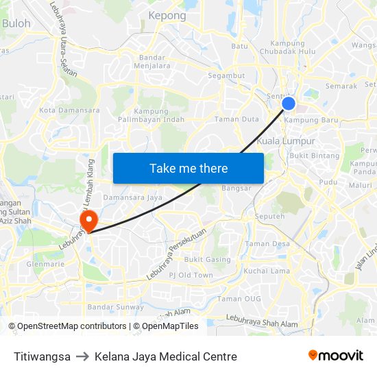 Titiwangsa to Kelana Jaya Medical Centre map