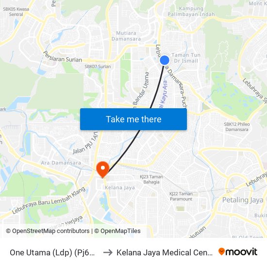 One Utama (Ldp) (Pj629) to Kelana Jaya Medical Centre map