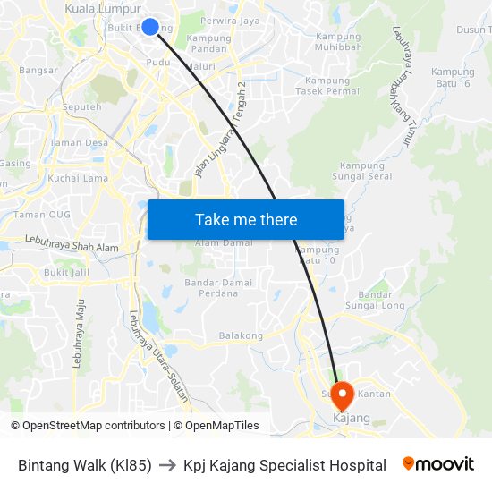 Bintang Walk (Kl85) to Kpj Kajang Specialist Hospital map