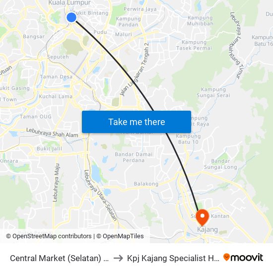 Central Market (Selatan) (Kl109) to Kpj Kajang Specialist Hospital map