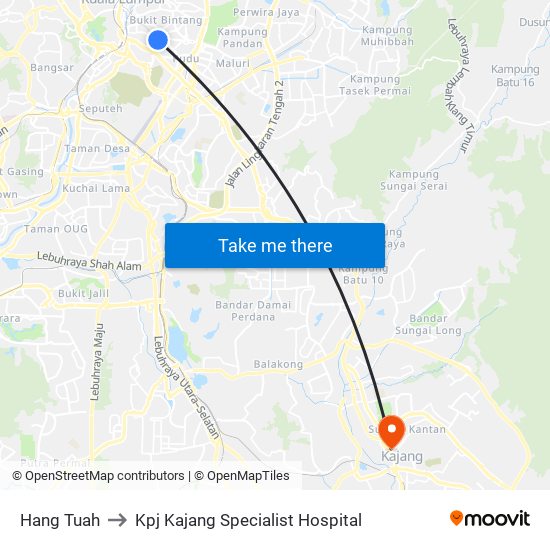 Hang Tuah to Kpj Kajang Specialist Hospital map