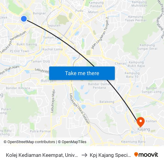 Kolej Kediaman Keempat, Universiti Malaya (Kl2348) to Kpj Kajang Specialist Hospital map