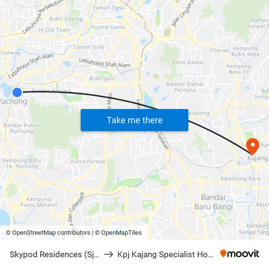 Skypod Residences (Sj447) to Kpj Kajang Specialist Hospital map