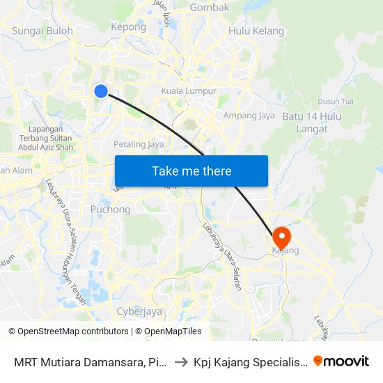 MRT Mutiara Damansara, Pintu C (Pj814) to Kpj Kajang Specialist Hospital map