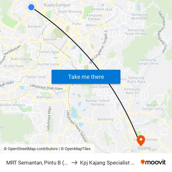 MRT Semantan, Pintu B (Kl1174) to Kpj Kajang Specialist Hospital map