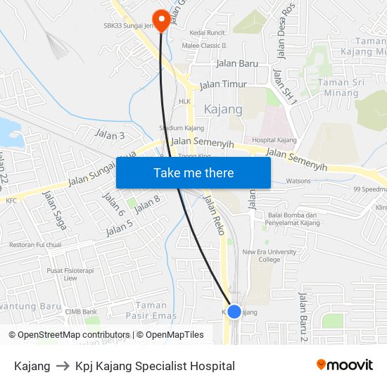 Kajang to Kpj Kajang Specialist Hospital map