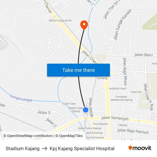 Stadium Kajang to Kpj Kajang Specialist Hospital map