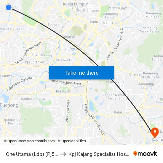 One Utama (Ldp) (Pj532) to Kpj Kajang Specialist Hospital map