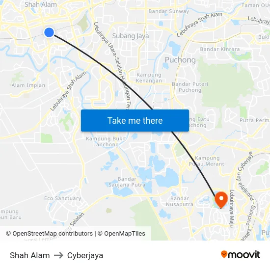 Shah Alam to Cyberjaya map