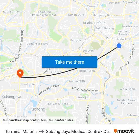 Terminal Maluri (Kl869) to Subang Jaya Medical Centre - Outpatient Centre map