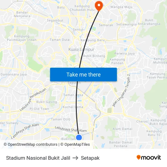 Stadium Nasional Bukit Jalil to Setapak map