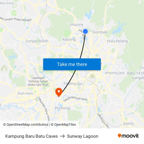 Kampung Baru Batu Caves to Sunway Lagoon map