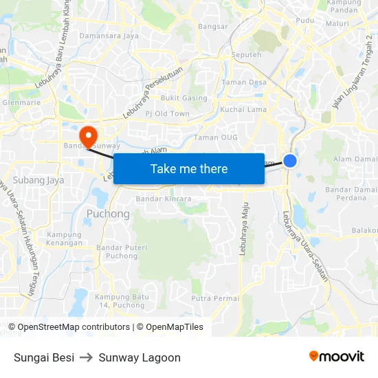 Sungai Besi to Sunway Lagoon map