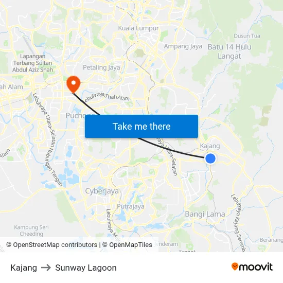 Kajang to Sunway Lagoon map
