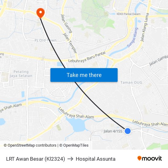 LRT Awan Besar (Kl2324) to Hospital Assunta map
