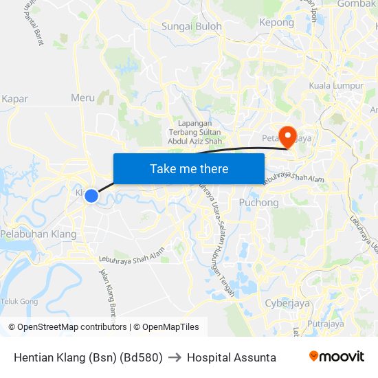 Hentian Klang (Bsn) (Bd580) to Hospital Assunta map