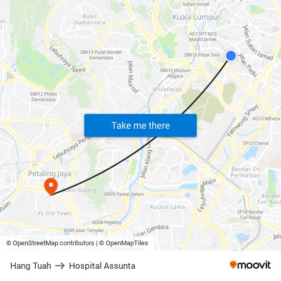 Hang Tuah to Hospital Assunta map