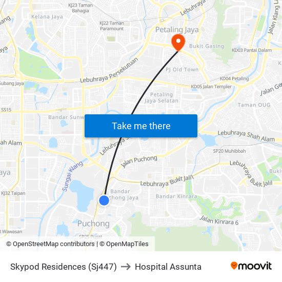 Skypod Residences (Sj447) to Hospital Assunta map