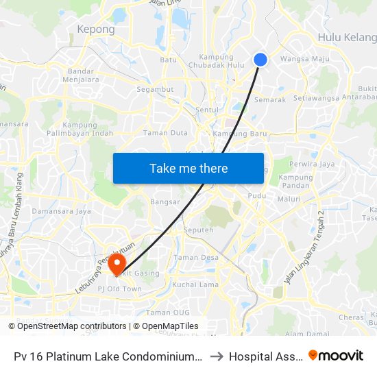 Pv 16 Platinum Lake Condominium (Kl1520) to Hospital Assunta map