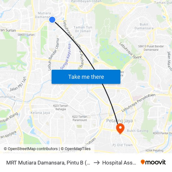 MRT Mutiara Damansara, Pintu B (Pj809) to Hospital Assunta map