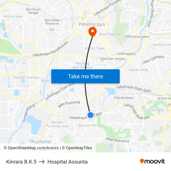 Kinrara B.K.5 to Hospital Assunta map