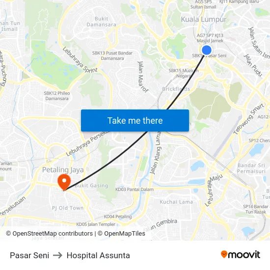 Pasar Seni to Hospital Assunta map