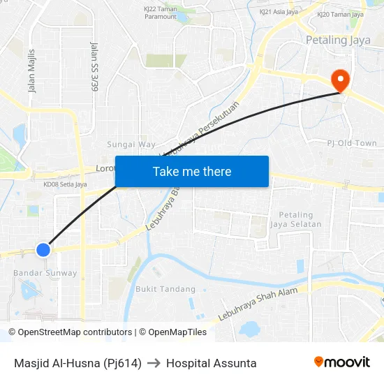 Masjid Al-Husna (Pj614) to Hospital Assunta map
