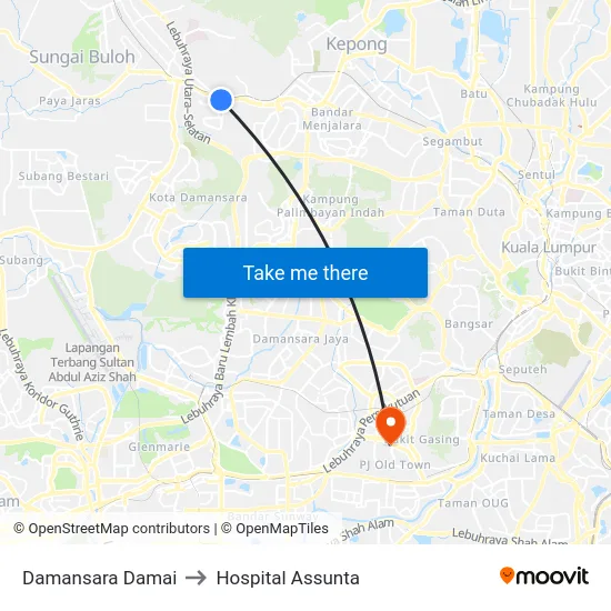 Damansara Damai to Hospital Assunta map